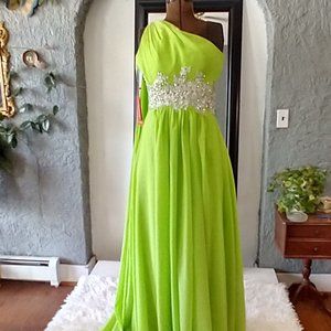 Chartreuse Embellished Evening Gown